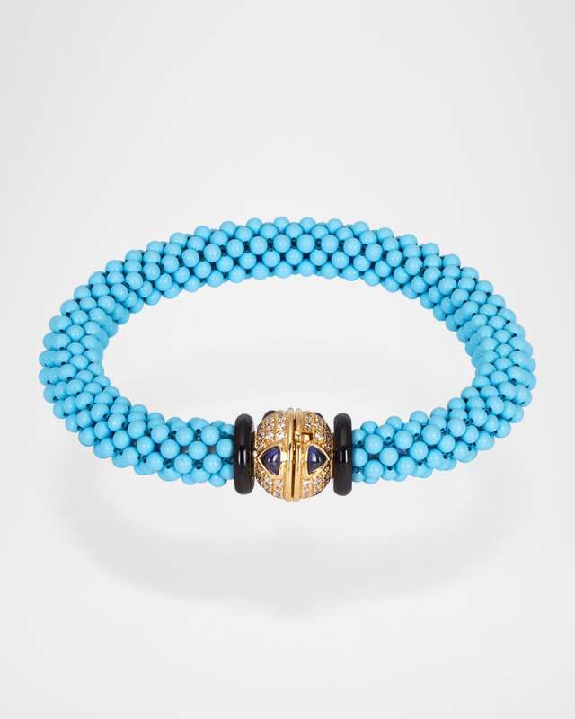 18K Yellow Gold Najwa Onda Saut Bracelet with Diamonds, Blue Sapphires, and Onyx